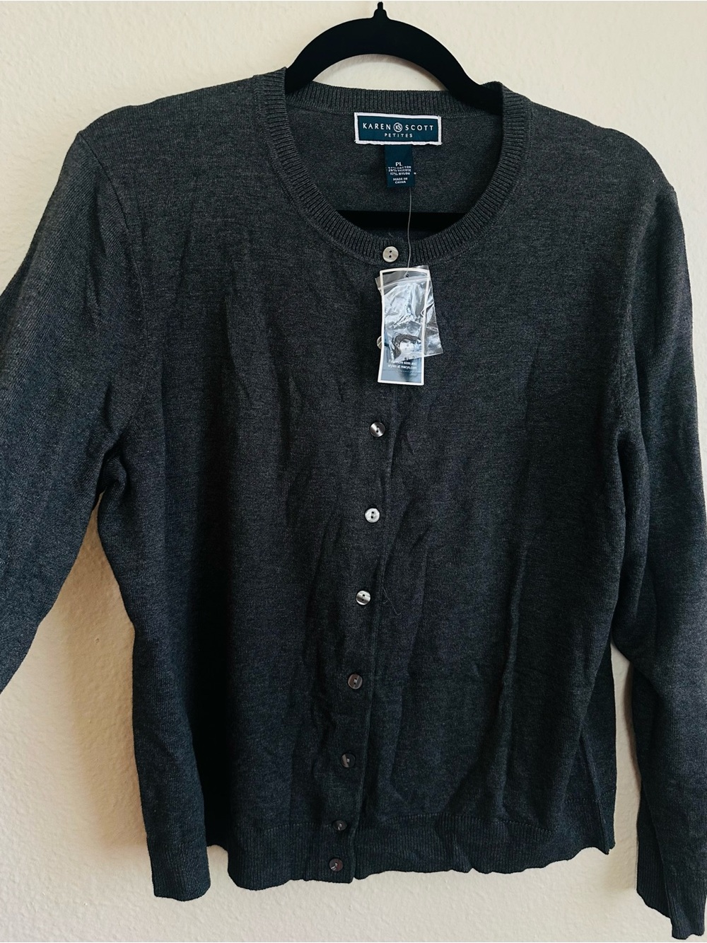 Karen Scott Men’s Dark Charcoal Gray Button-Front Cardigan